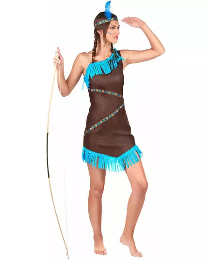 Brązowo-niebieski kostium Indianki dla kobiet, Rozmiar: Small, image 2