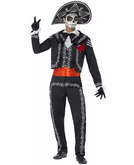 Kostium meksykańskiego szkieletu Dia de los muertos dla mężczyzn, Rozmiar: Large, image 2