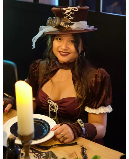 Luksusowy kostium steampunkowy w kolorze bordowym dla kobiet, Rozmiar: X-Large (44/46), image 2