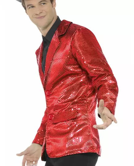 Luksusowa męska czerwona cekinowa kurtka disco, Rozmiar: X-Large, image 2