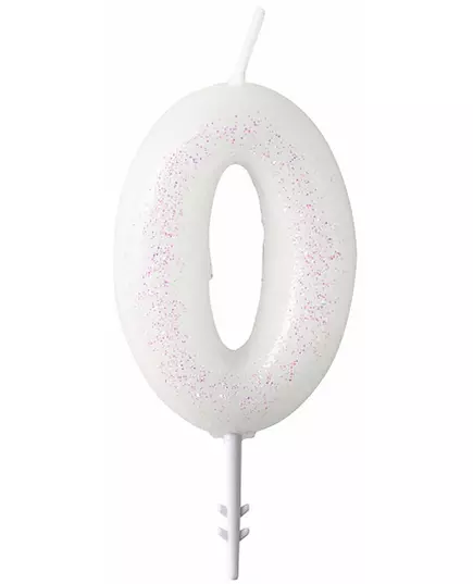 Świeca cyfrowa biała z brokatem 6,5 cm, Rozmiar: 4, image 2