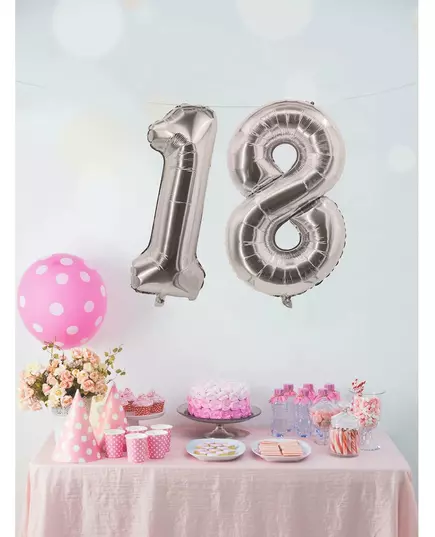 Balon foliowy srebrny numer 85 cm, Rozmiar: 9, image 3