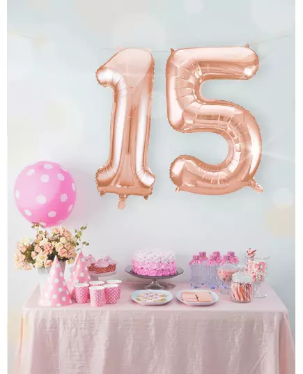 Balon foliowy cyfry różowe złoto 85 cm, Rozmiar: 6, image 3