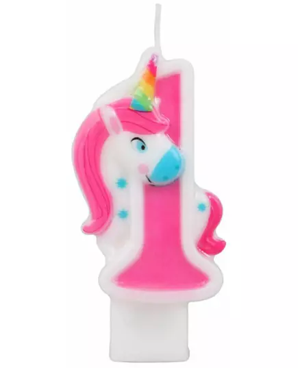Różowa świeczka z cyfrą jednorożca 14 cm, Rozmiar: 6, image 3