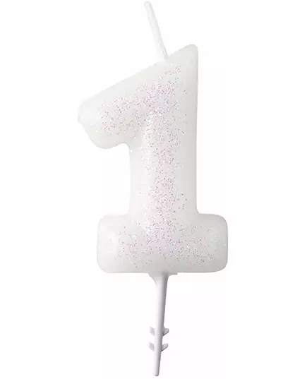 Świeca cyfrowa biała z brokatem 6,5 cm, Rozmiar: 8, image 3