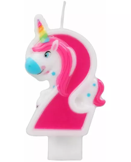 Różowa świeczka z cyfrą jednorożca 14 cm, Rozmiar: 1, image 4