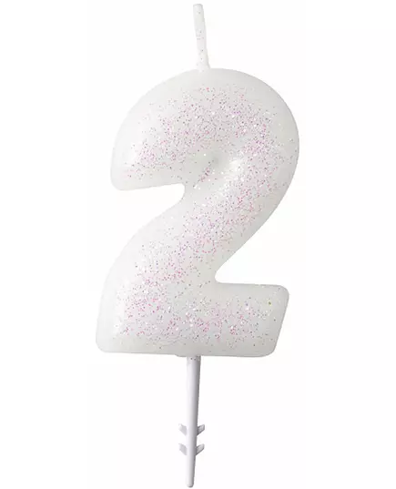 Świeca cyfrowa biała z brokatem 6,5 cm, Rozmiar: 4, image 4