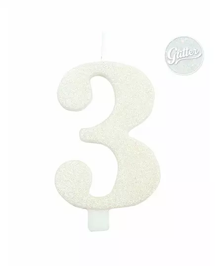 Świeczka urodzinowa w kształcie cyfry, błyszcząca, biała, 9,5 cm, Rozmiar: 8, image 4