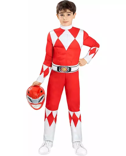 Czerwony kostium Power Ranger z efektem mięśni dla dzieci, Rozmiar: 5-6 lat (M), image 3