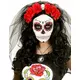 Nakrycie głowy w czerwone kwiaty z kobiecą czaszką Dia de los muertos