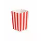 6 czerwonych i białych kartonowych pudełek na popcorn o wymiarach 7 x 12,5 cm